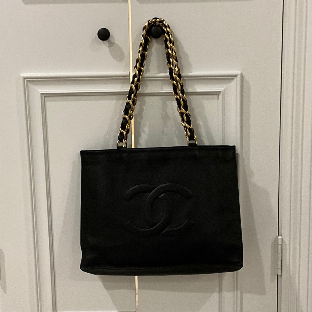 Chanel Black Leather Designer Tote Bag